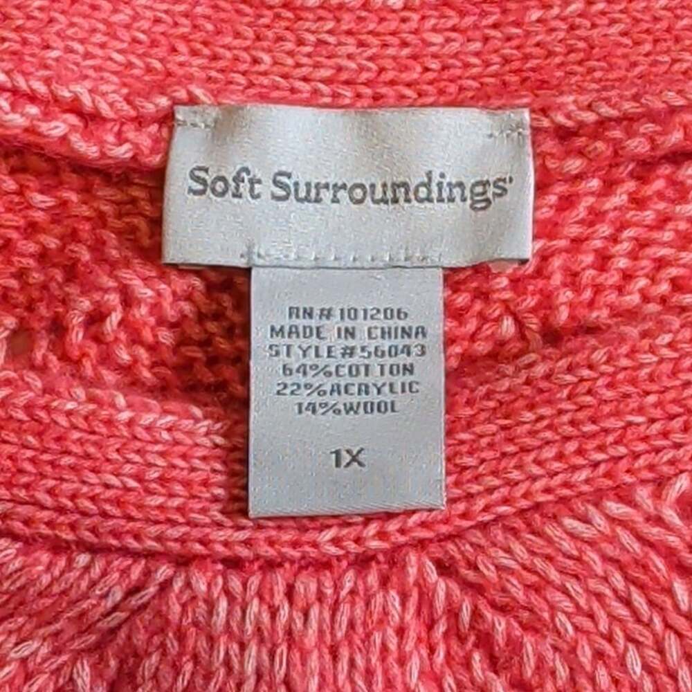 Soft Surroundings Pink Open-Knit Pullover Sweater 1X Scoop Neck Scalloped Hem - Picture 5 of 9
